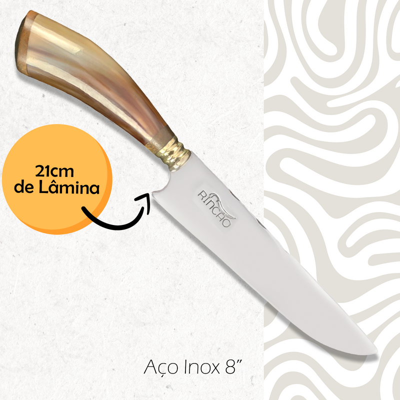 Faca Churrasco 8'' Rincão Aço Inox 420c Chifre Bovino