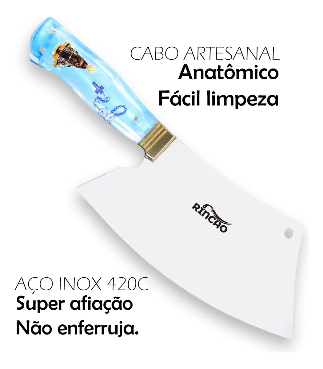 Cutelo de Carne Churrasco 8 Polegadas Cabo Acrílico Nossa Senhora