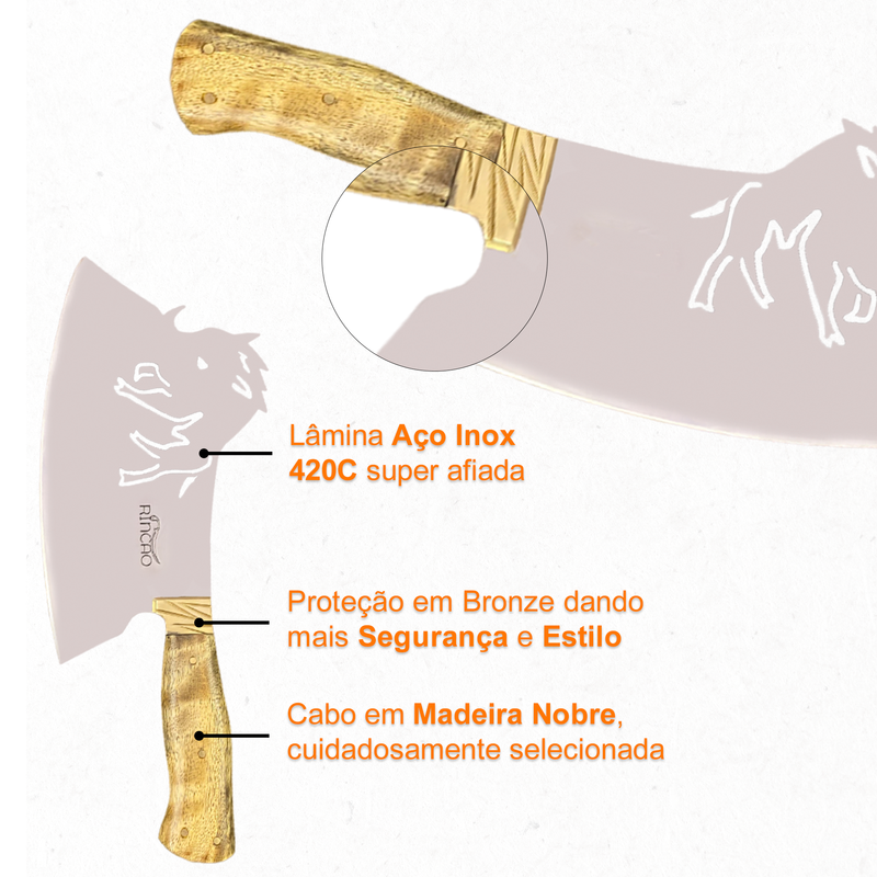 Cutelo Javali 8pol Em Aço Inox 420c Cabo Em Madeira Nobre