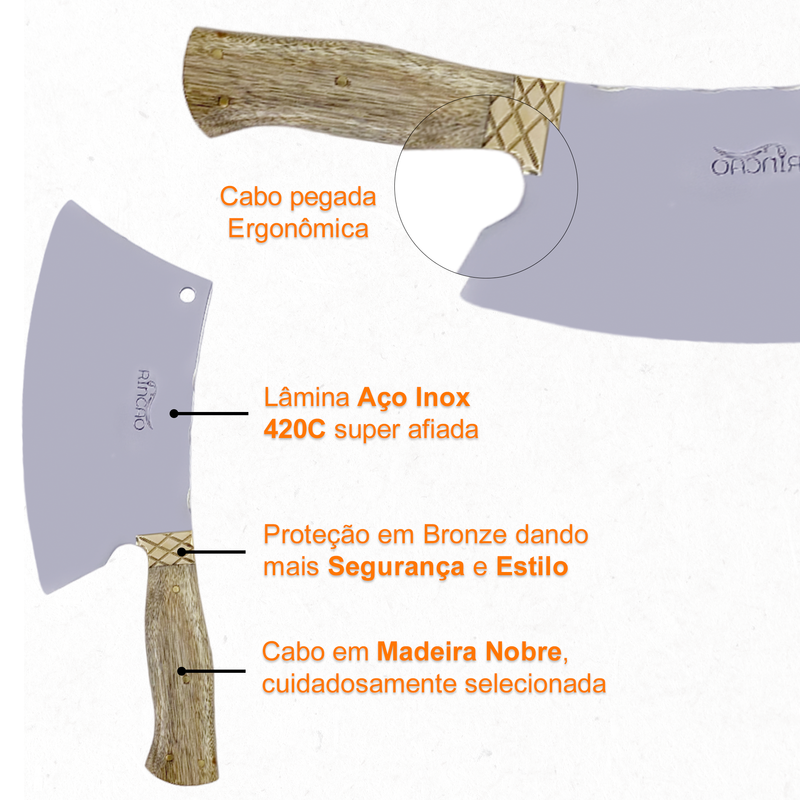 Cutelo Artesanal Churrasco 8 Pol Aço Inox Uso Profissional