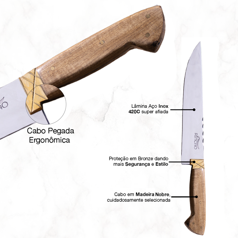 Faca Artesanal Churrasco 8 Pol Aço Inox Madeira Nobre