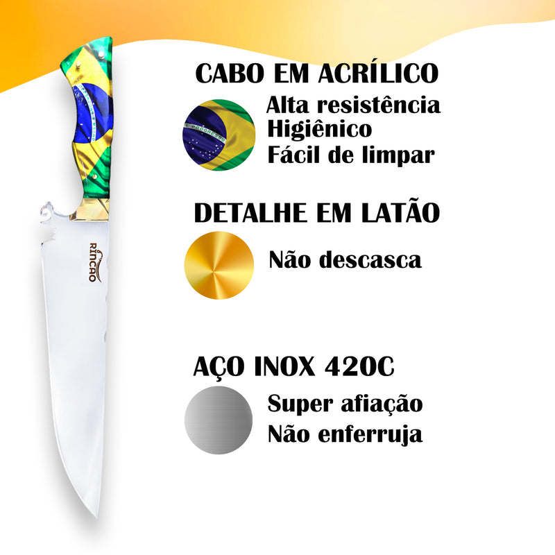 Kit Combo Faca Picanheira Churrasco 10pol + Strop Couro