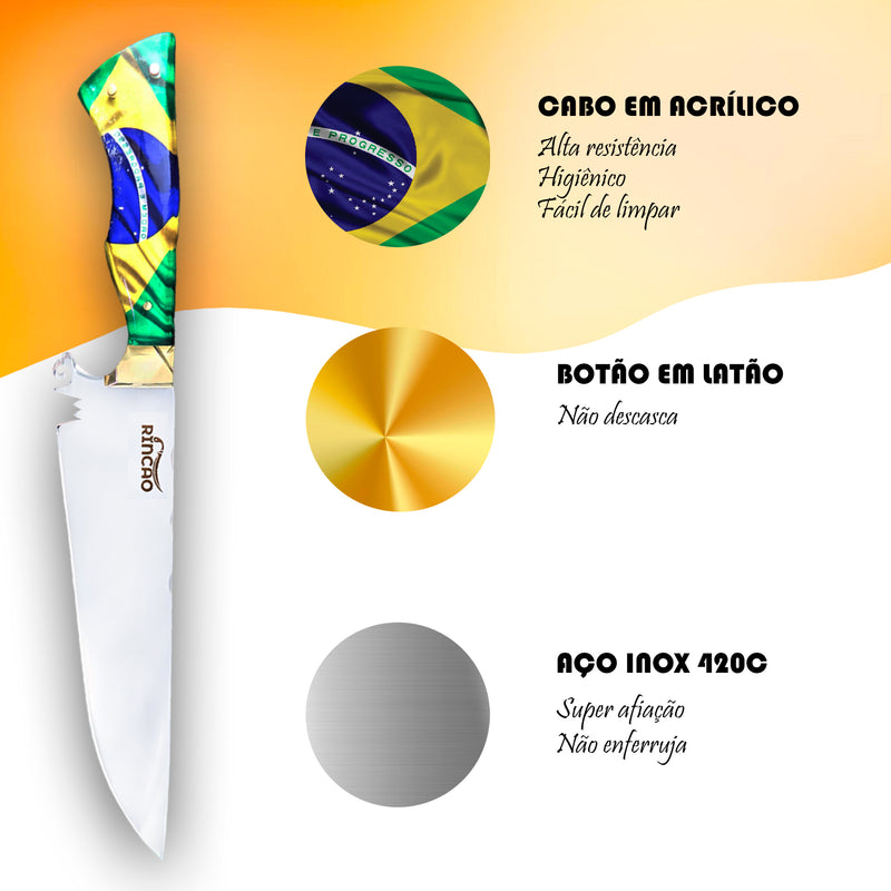 Kit Combo Facão Selva E Picanheira Churrasco Aço Inox 420c