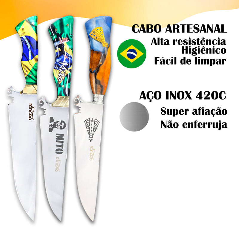 3 Facas Artesanal Revenda Atacado 10pol Aço Inox Promocional