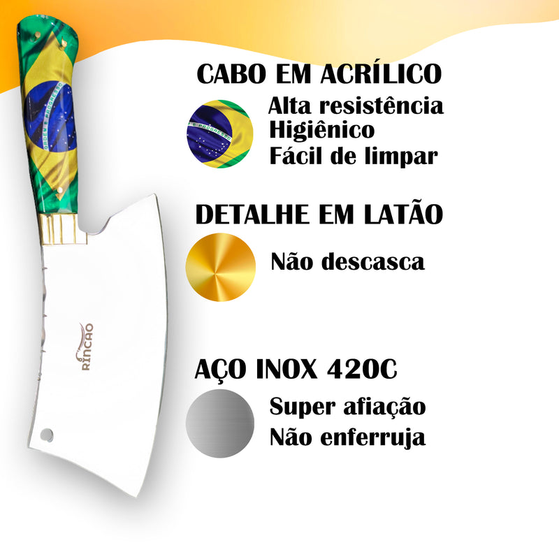 Cutelo Artesanal Churrasco 8 Pol Aço Inox Uso Profissional Cabo Brasil