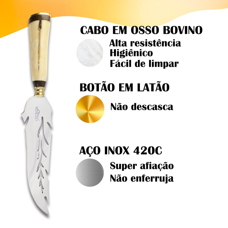 Picanheira Especial Lâmina Folha 10pol Inox Cabo Osso Bovino