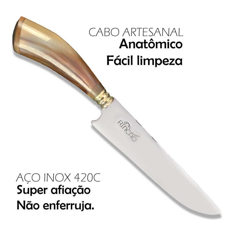 Faca Churrasco 8'' Rincão Aço Inox 420c Chifre Bovino