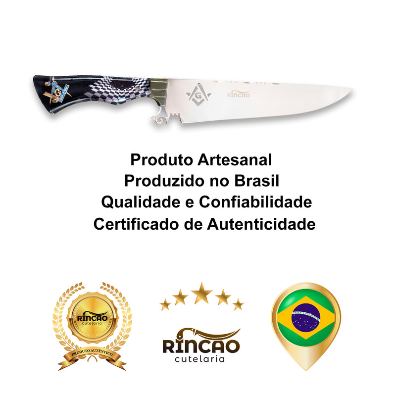 Faca Artesanal 10pol Aço Inox Maçom