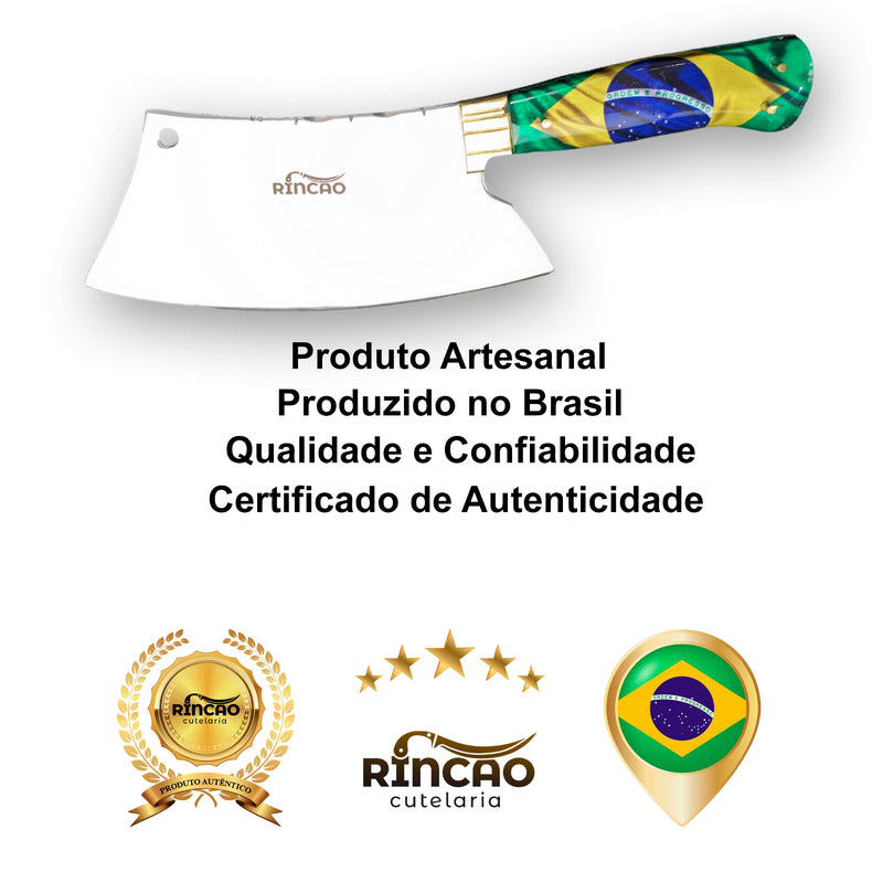 Cutelo Artesanal Churrasco 8 Pol Aço Inox Uso Profissional Cabo Brasil