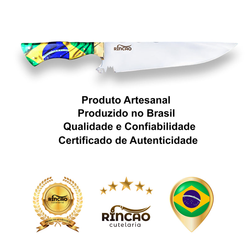 Faca Artesanal Churrasco 10pol Aço Inox Cabo Brasil