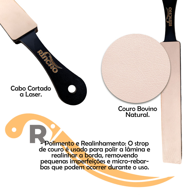 Kit Combo Faca Picanheira Churrasco 10pol + Strop Couro