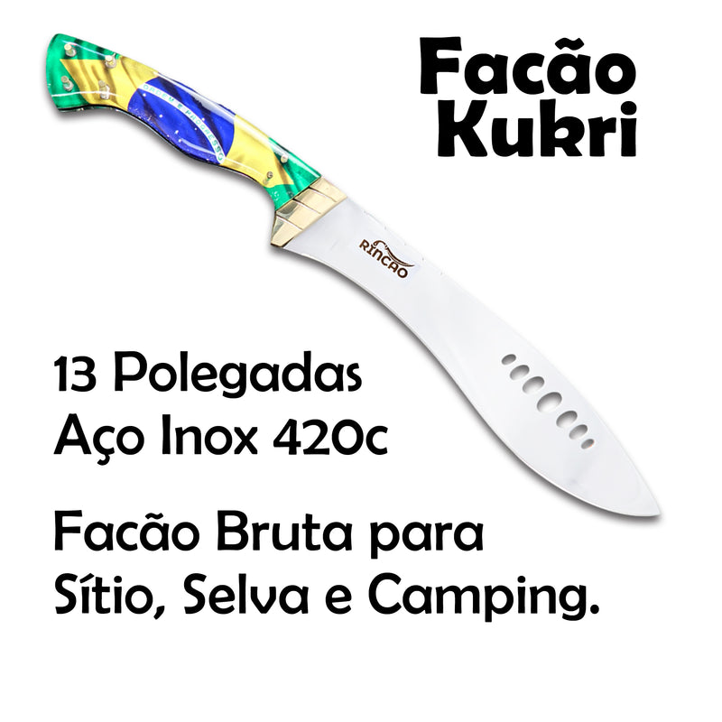 Kit Combo Facão Selva E Picanheira Churrasco Aço Inox 420c