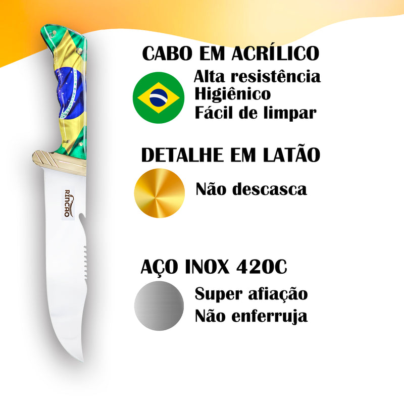 Kit Combo 2 Facas Artesanais Churrasco Cabo Patriota Açoinox