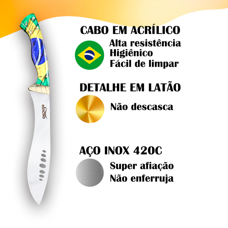 Kit Combo Facão Selva E Picanheira Churrasco Aço Inox 420c