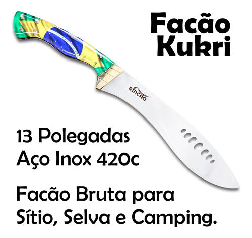 Facão Kukri Artesanal Selva Sobrevivência  13pol + Bainha