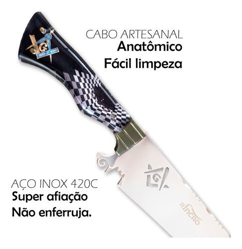 Faca Artesanal Churrasco 10pol Aço Inox Maçom