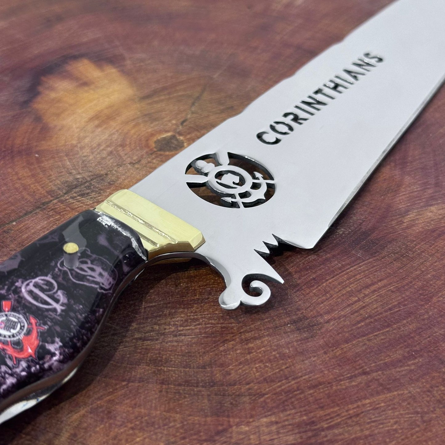 Faca de Churrasco Corinthians Time de Futebol Inox Lâmina Vazada
