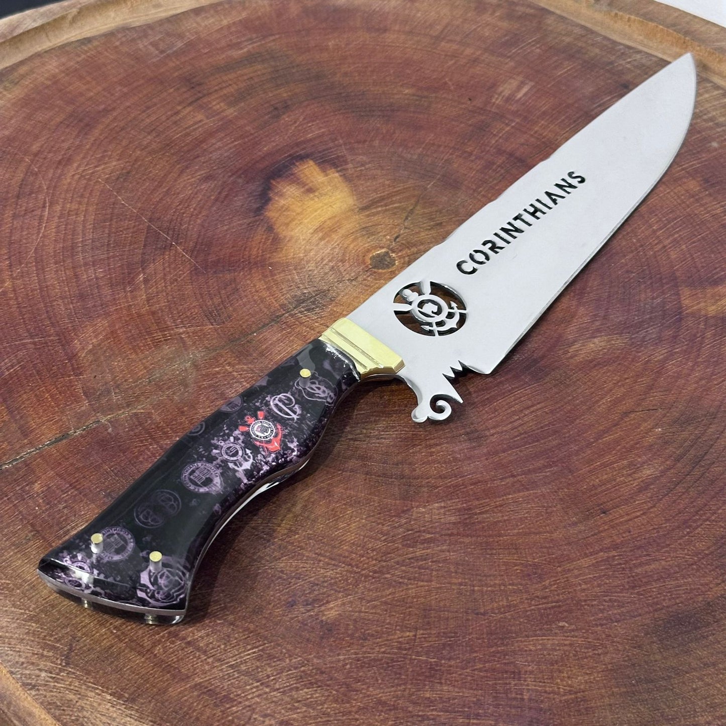 Faca de Churrasco Corinthians Time de Futebol Inox Lâmina Vazada
