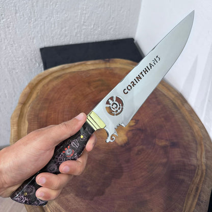 Faca de Churrasco Corinthians Time de Futebol Inox Lâmina Vazada