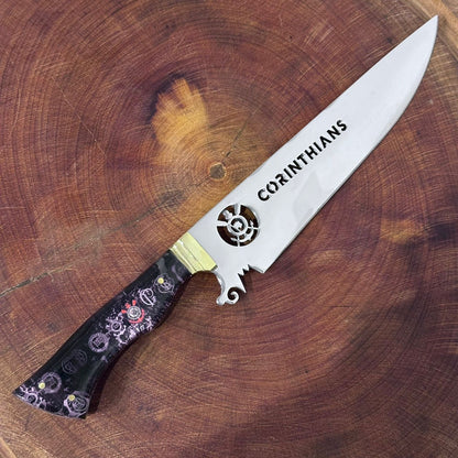 Faca de Churrasco Corinthians Time de Futebol Inox Lâmina Vazada
