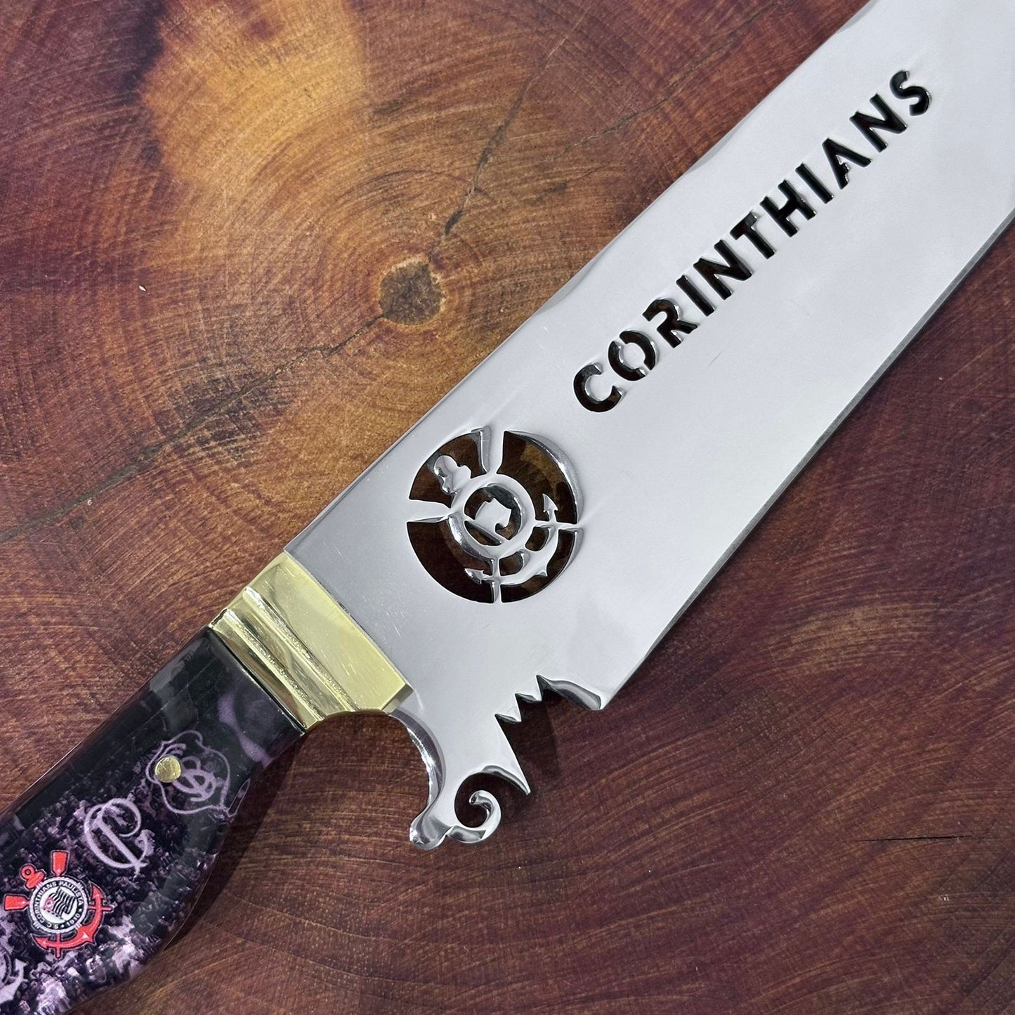 Faca de Churrasco Corinthians Time de Futebol Inox Lâmina Vazada