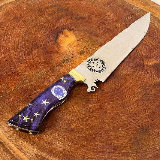 Faca Churrasco Artesanal Cruzeiro Time de Futebol Lâmina Vazada Inox