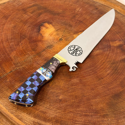 Faca Churrasco Artesanal Grêmio Time de Futebol Lâmina Vazada Inox