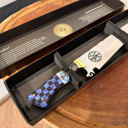 Faca Churrasco Artesanal Grêmio Time de Futebol Lâmina Vazada Inox