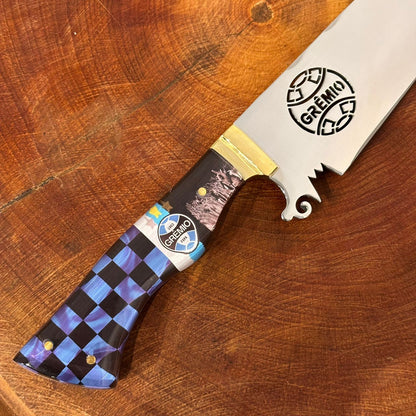 Faca Churrasco Artesanal Grêmio Time de Futebol Lâmina Vazada Inox