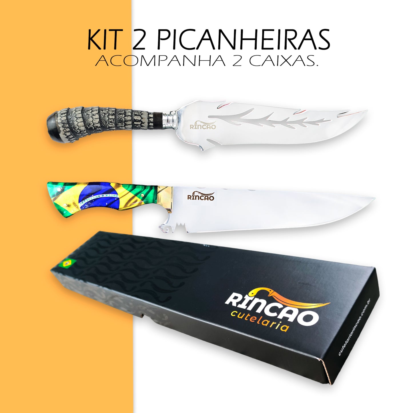2 Facas Picanheira Artesanal 10  Para Assador Aço Inox 420c