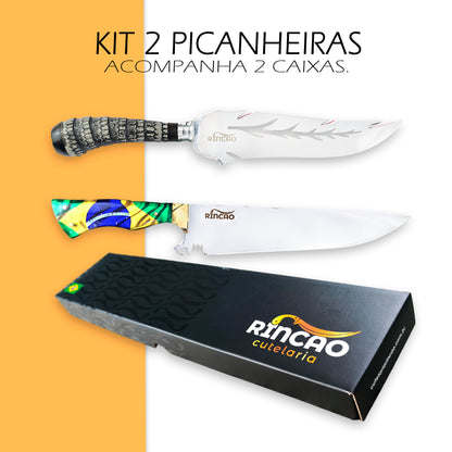 2 Facas Picanheira Artesanal 10  Para Assador Aço Inox 420c