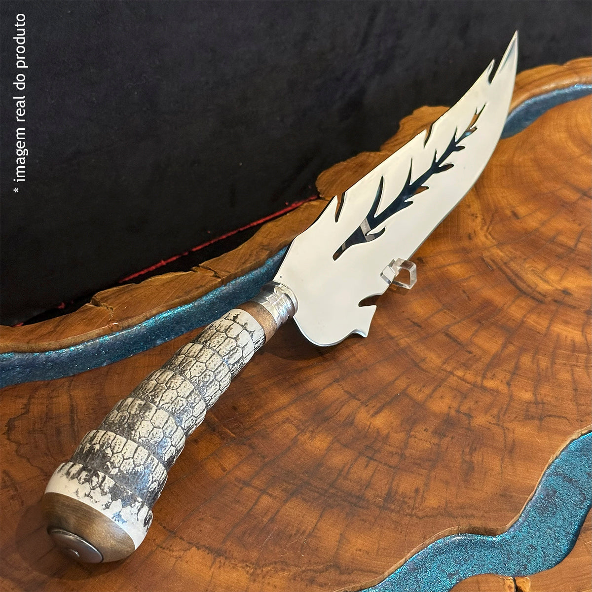 Faca Folha Artesanal 10pol Aço Inox - Cabo Rabo de Tatu
