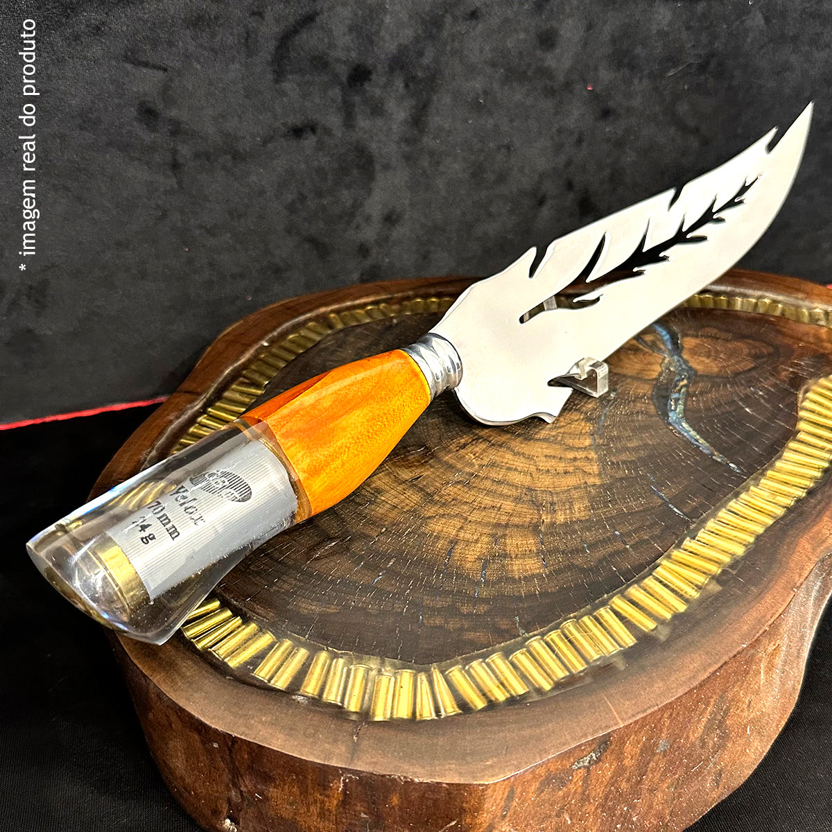 Faca Artesanal Folha 10pol Aço Inox Cartucho 12 - Cabo Híbrido