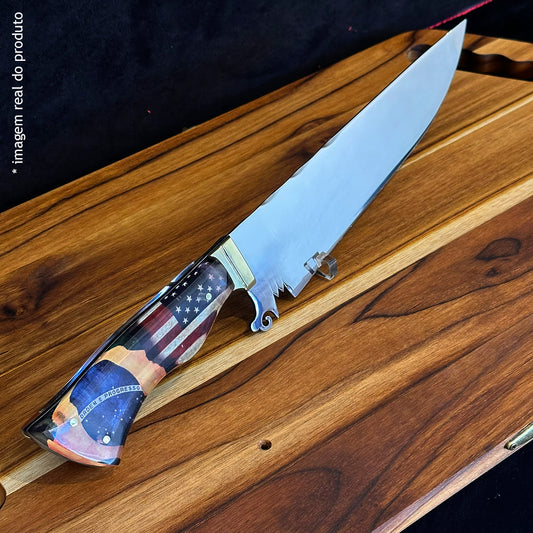 Faca Artesanal 10pol Aço Inox Brasil x Estados Unidos - Cabo Acrílico