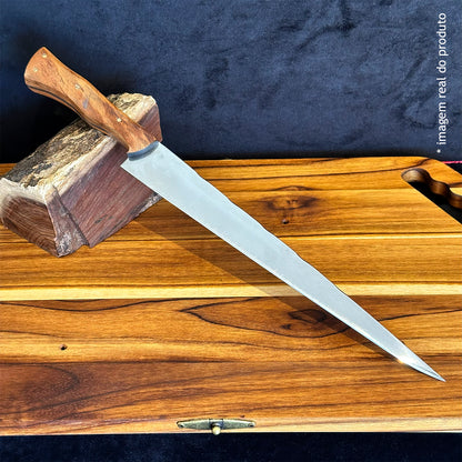 Faca Artesanal Javalizeira 12pol Aço Inox - Cabo Madeira Nobre