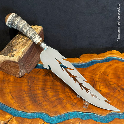 Faca Folha Artesanal 10pol Aço Inox - Cabo Rabo de Tatu