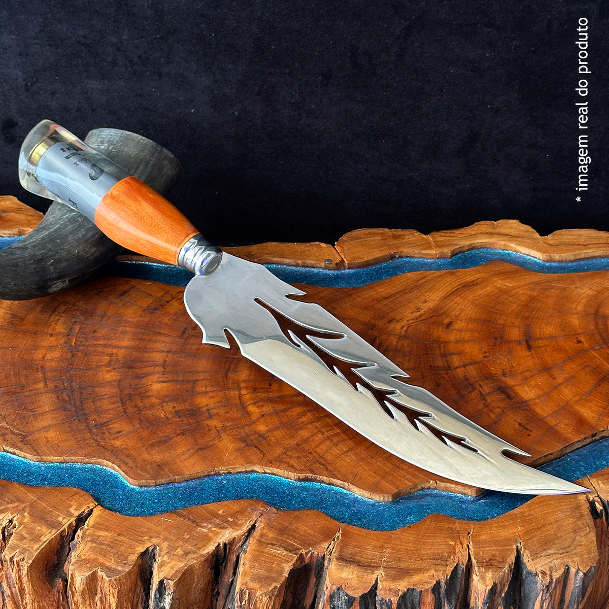 Faca Artesanal Folha 10pol Aço Inox Cartucho 12 - Cabo Híbrido