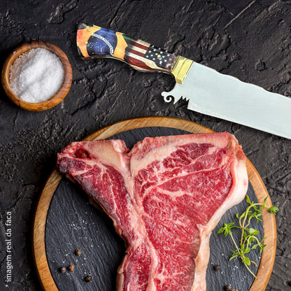 Faca Churrasco 10pol Aço Inox Brasil x Estados Unidos - Cabo Acrílico