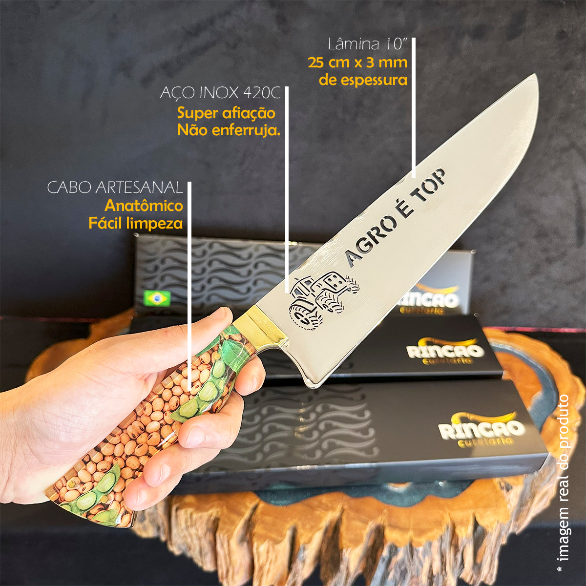 Faca Churrasco 10pol Aço Inox Agro é Top Soja - Cabo Acrílico