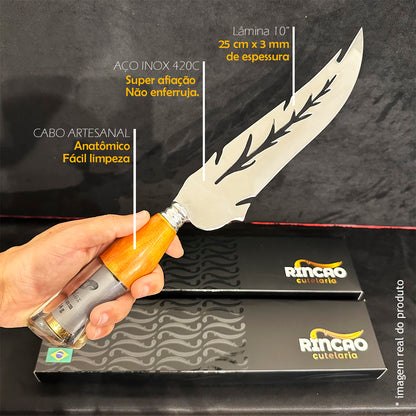 Faca Artesanal Folha 10pol Aço Inox Cartucho 12 - Cabo Híbrido