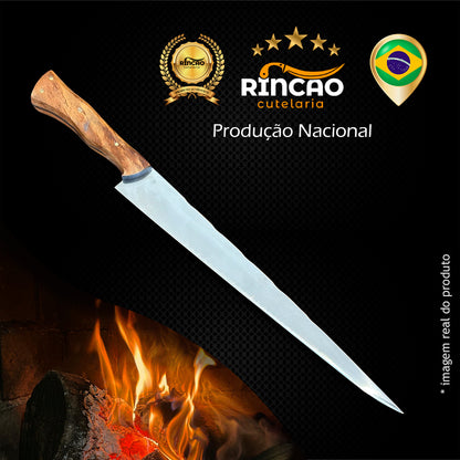 Faca Artesanal Javalizeira 12pol Aço Inox - Cabo Madeira Nobre