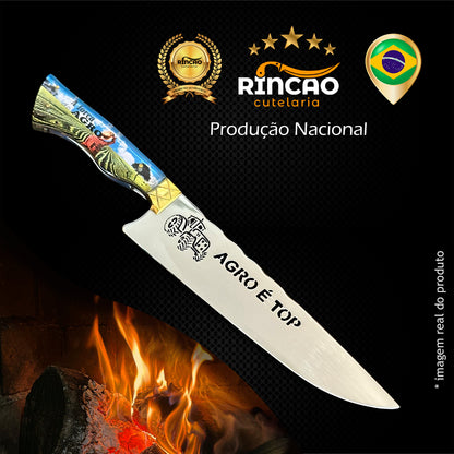 Faca Churrasco 10pol Aço Inox Agro é Top Campo - Cabo Acrílico