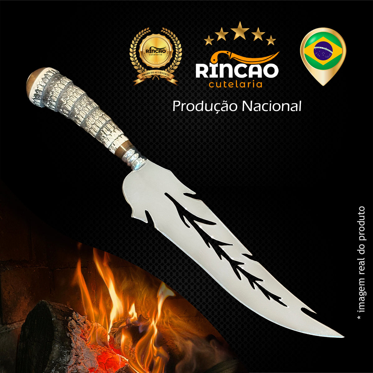 Faca Folha Artesanal 10pol Aço Inox - Cabo Rabo de Tatu