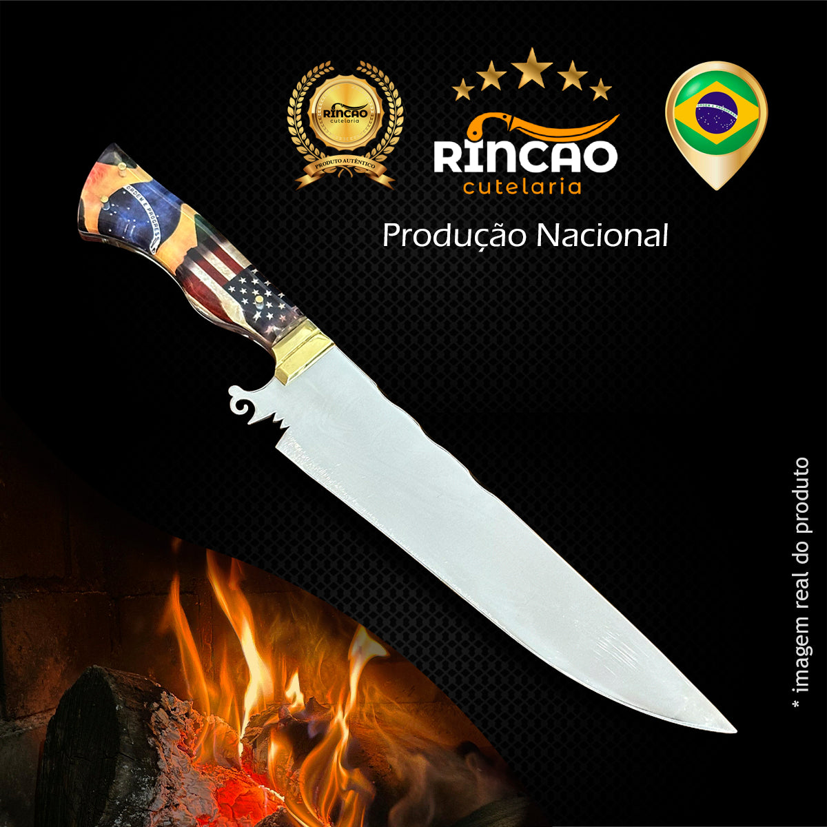 Faca Churrasco 10pol Aço Inox Brasil x Estados Unidos - Cabo Acrílico