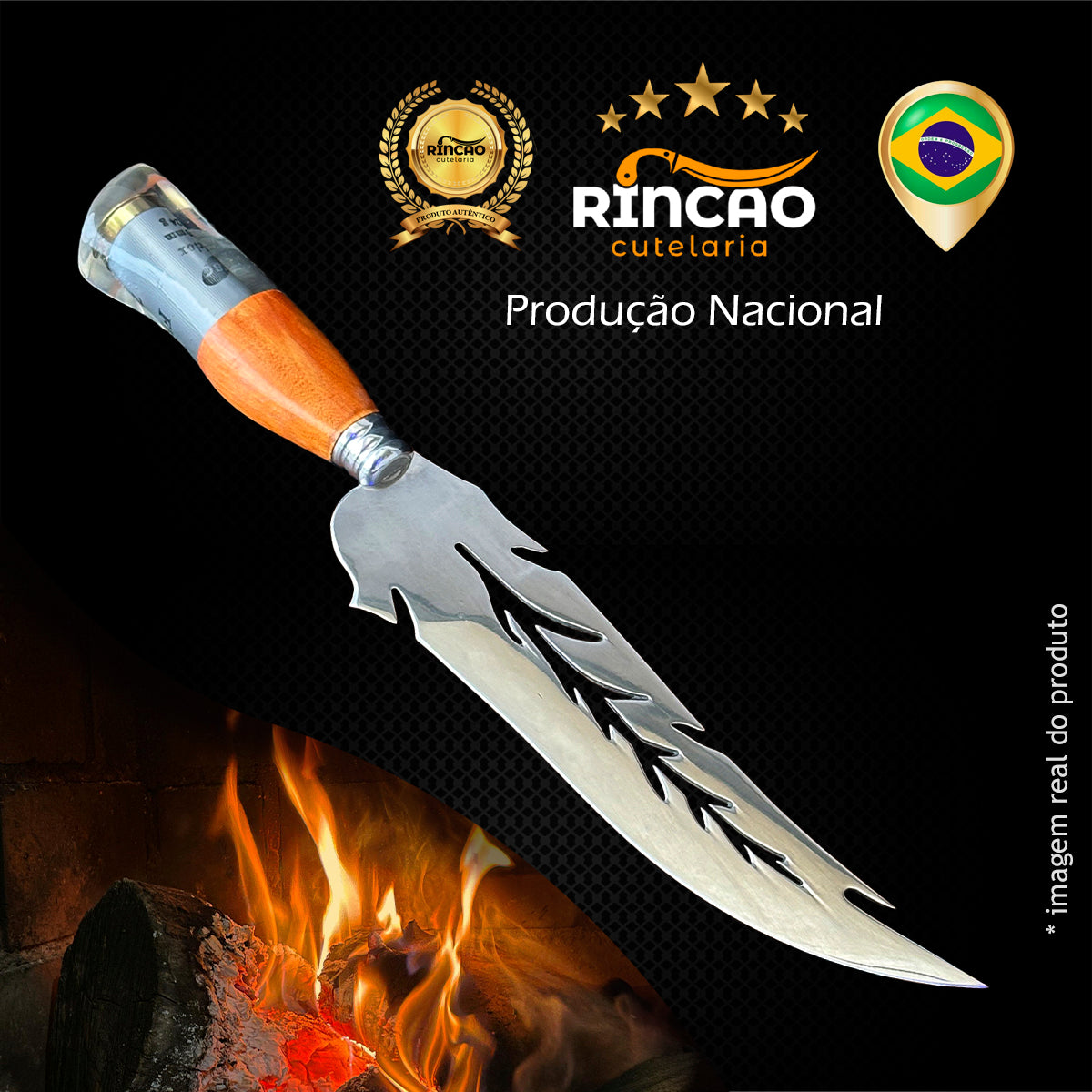 Faca Artesanal Folha 10pol Aço Inox Cartucho 12 - Cabo Híbrido