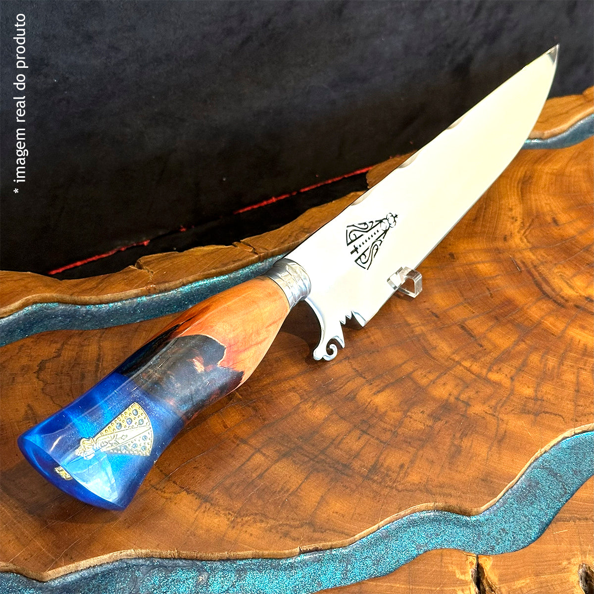 Faca Artesanal 10pol Aço Inox Nossa Senhora Híbrida