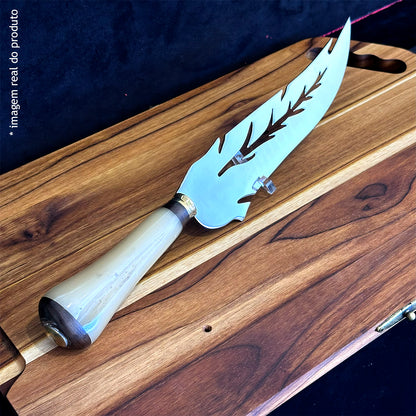 Faca Artesanal Folha 10pol Aço Inox - Cabo Osso Bovino
