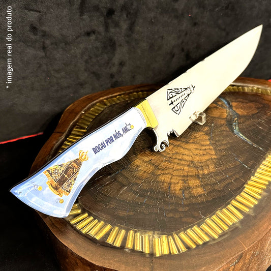 Faca Artesanal 10pol Aço Inox Nossa Senhora - Cabo Acrílico