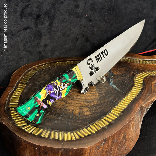 Faca Artesanal 10pol Aço Inox Mito Bolsonaro - Cabo Acrílico