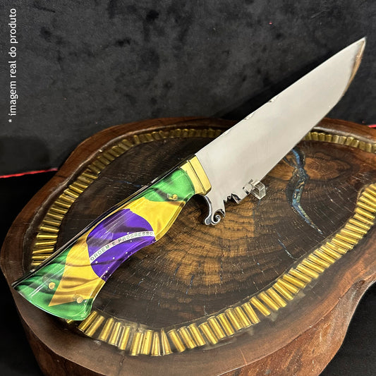 Faca Artesanal 10pol Aço Inox Brasil - Cabo Acrílico